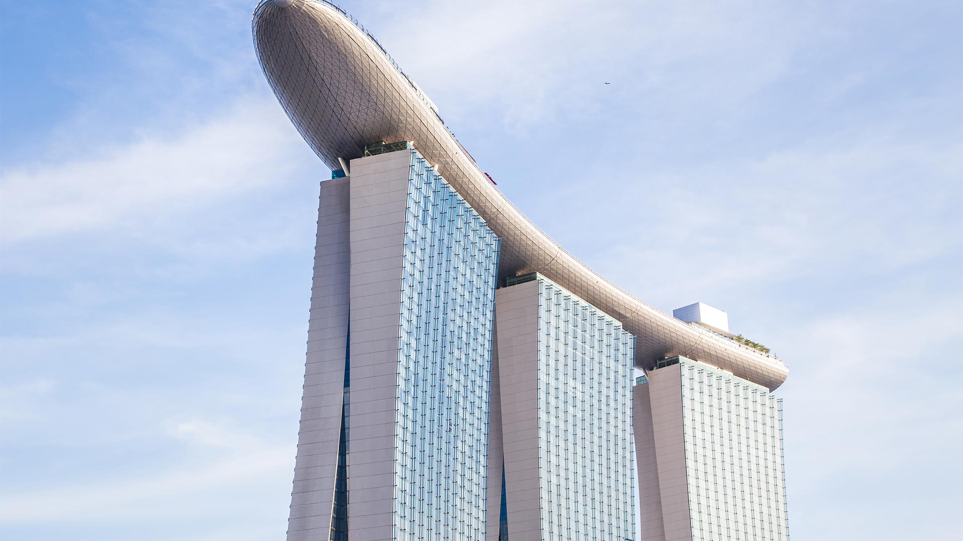 Close up shot of the architecture of Marina Bay Sands, Singapore