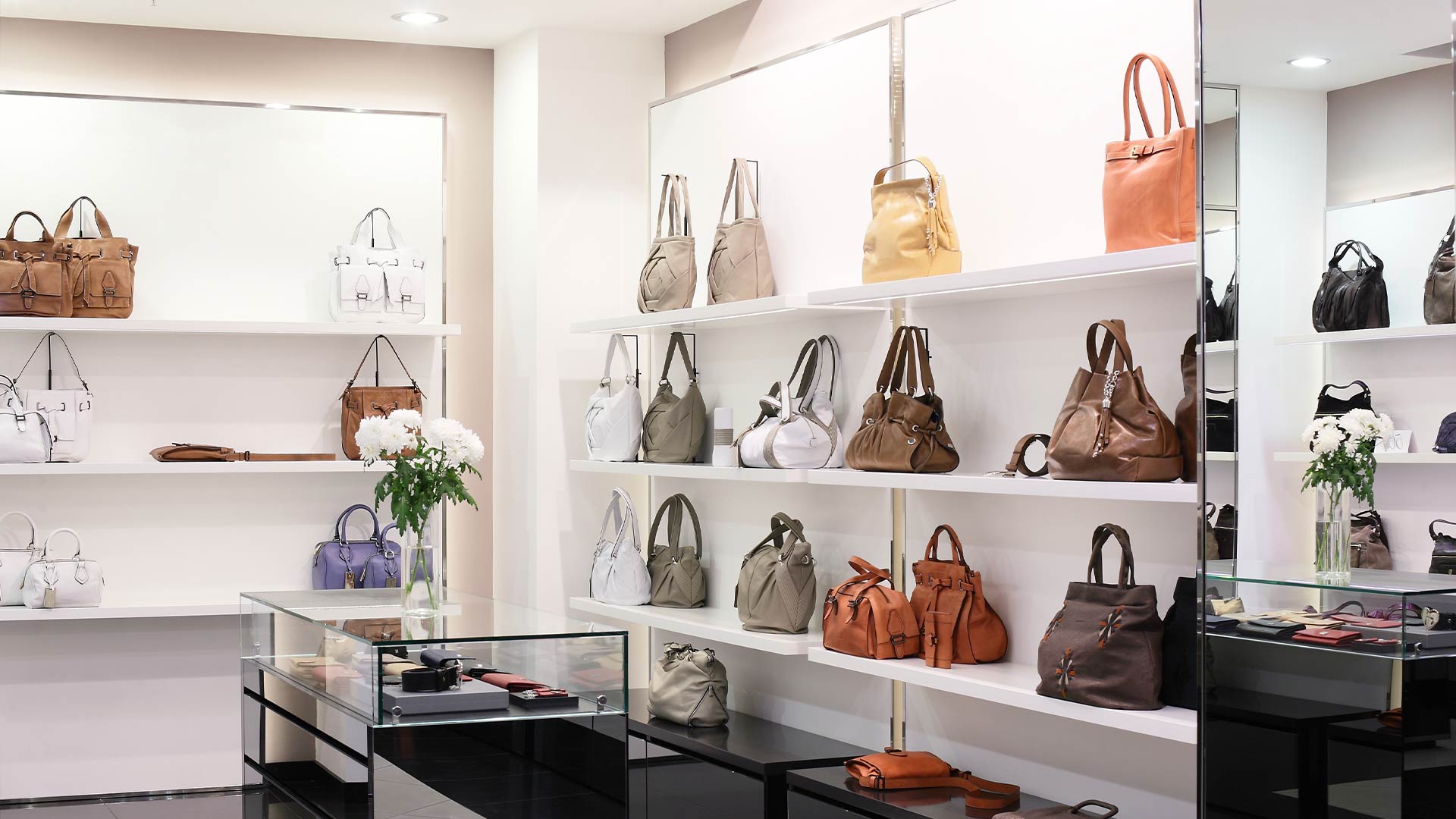 Luxury bags placed on display shelves at a physical store of a luxury bag brand in Singapore