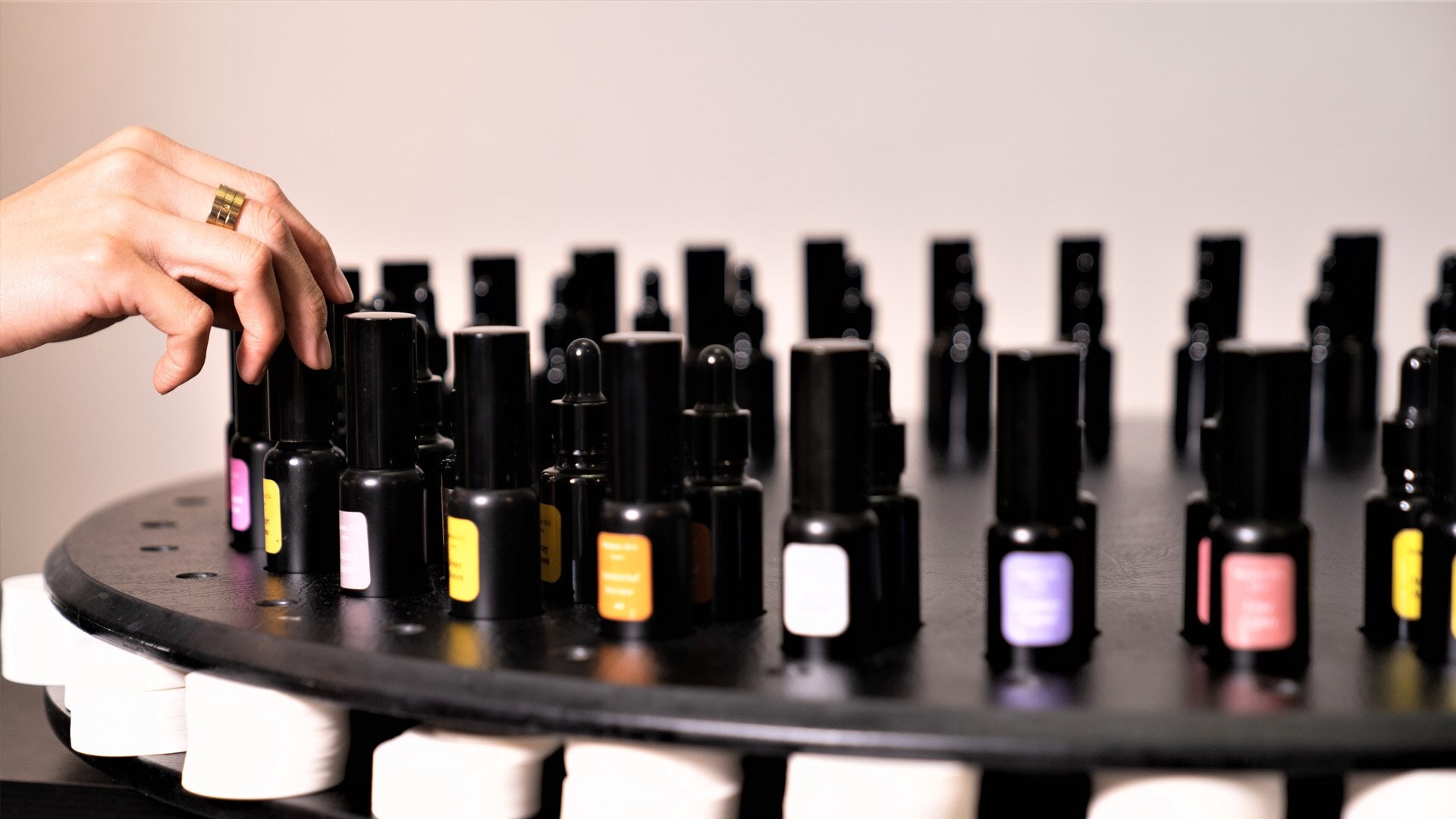 Bottles of essential oils used to make fragrances at top perfume brands in Singapore