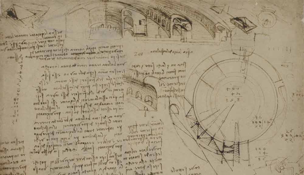 Large Cross-Section Plan of a Circular Fortress Circa 1502—03  F.132 recto  Leonardo da Vinci Codex Atlanticus