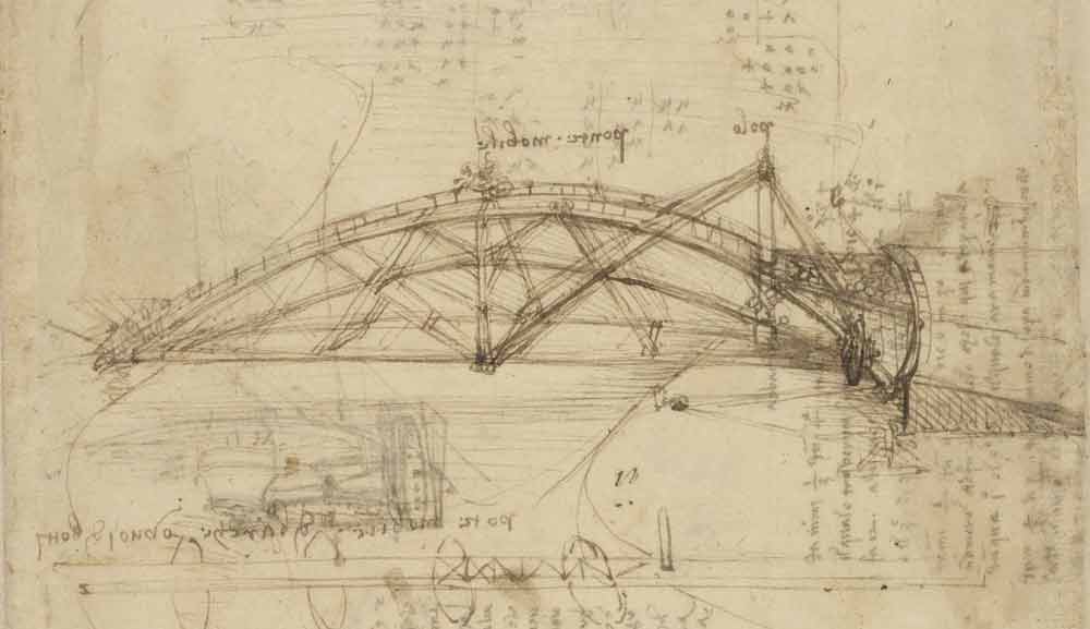 Mobile Bridge Circa 1487—90  F.855 recto Leonardo da Vinci  Codex Atlanticus
