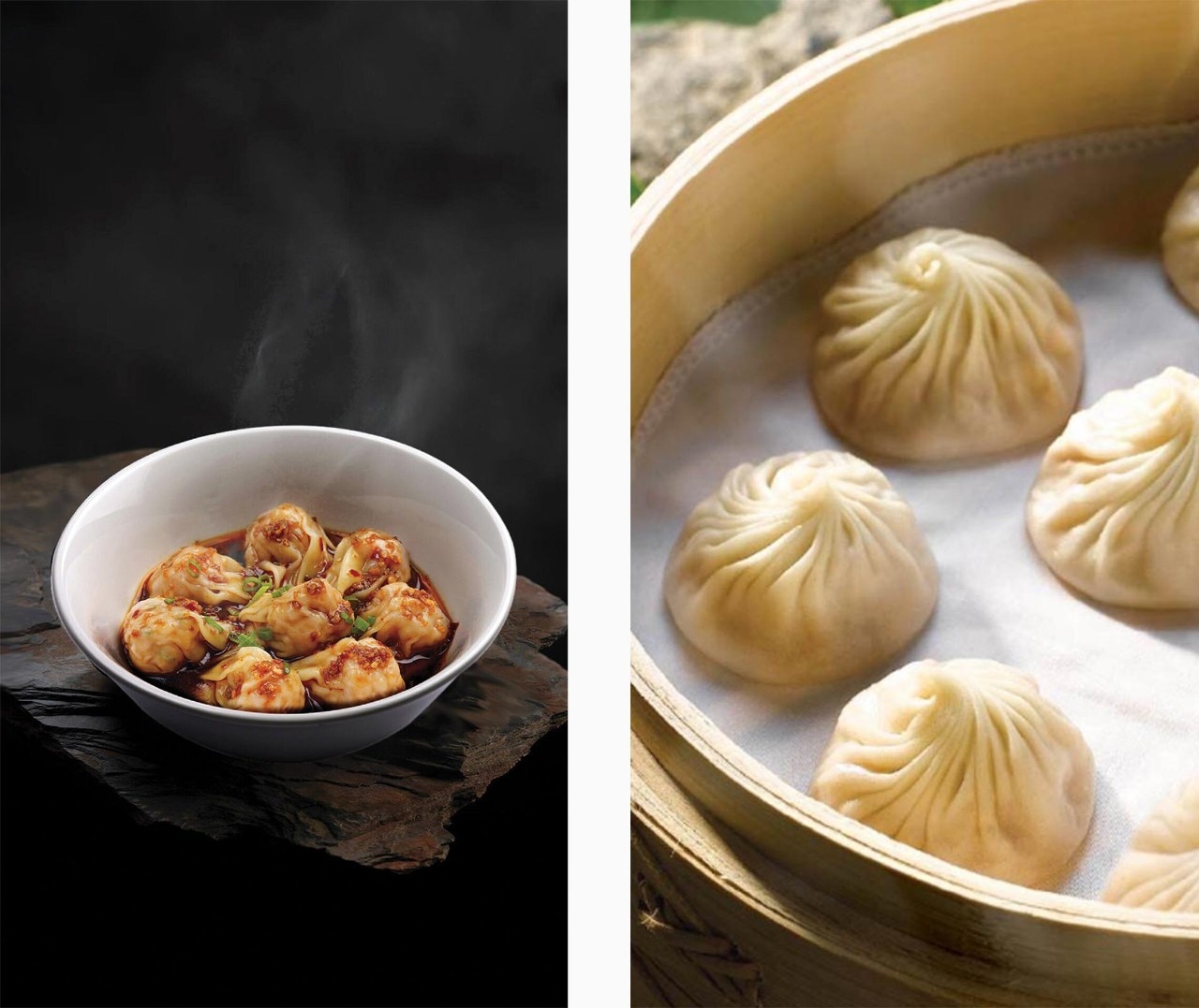 Xiao long bao and wantons in chilli oil at one of the best dim sum restaurants in Singapore