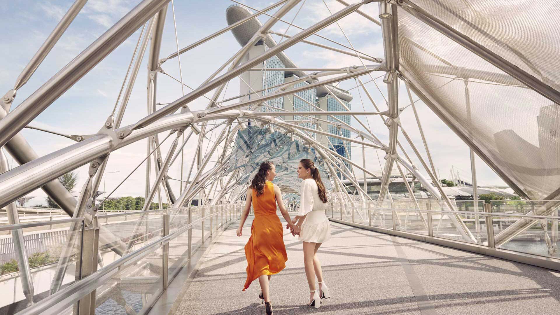 Two ladies visiting Marina Bay Sands after looking for parking rates information