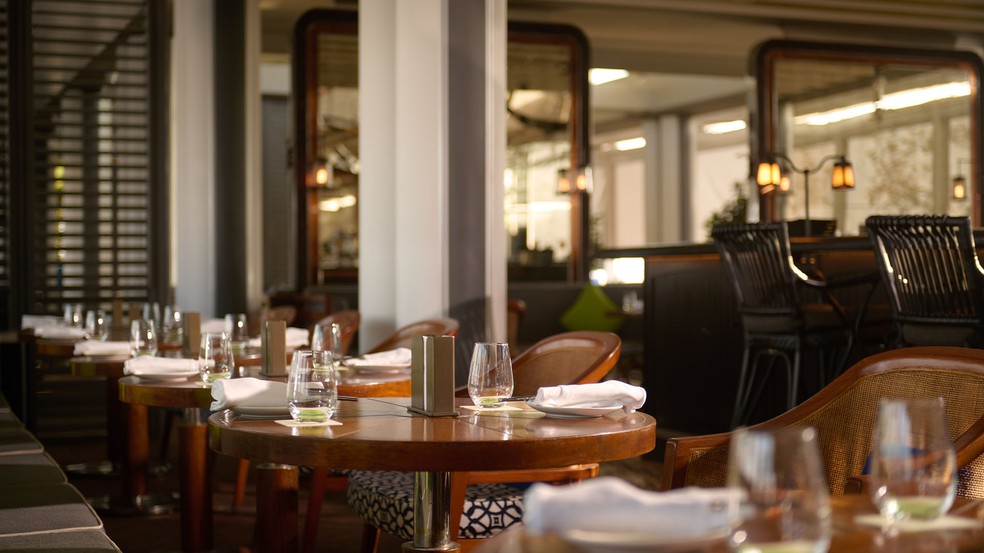 Dining area at Spago Bar & Lounge, a rooftop restaurant at Marina Bay Sands in Singapore
