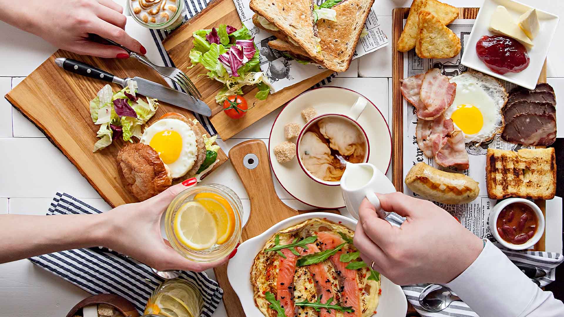 Spread of food on the table for brunch in Singapore