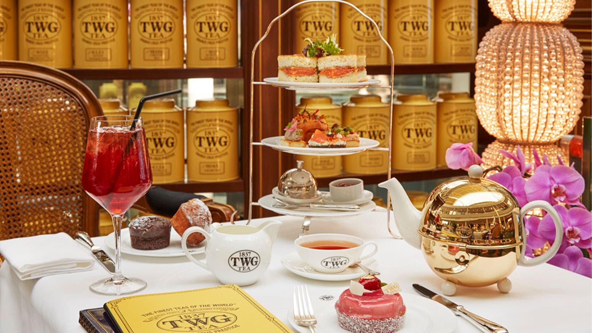 Tea and desserts tier for high tea at TWG Tea Salon & Boutique in Singapore