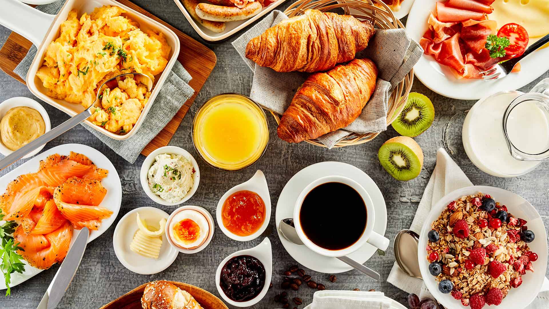 Bread, fruits, eggs and coffee served at the some of the best breakfast restaurants in Singapore