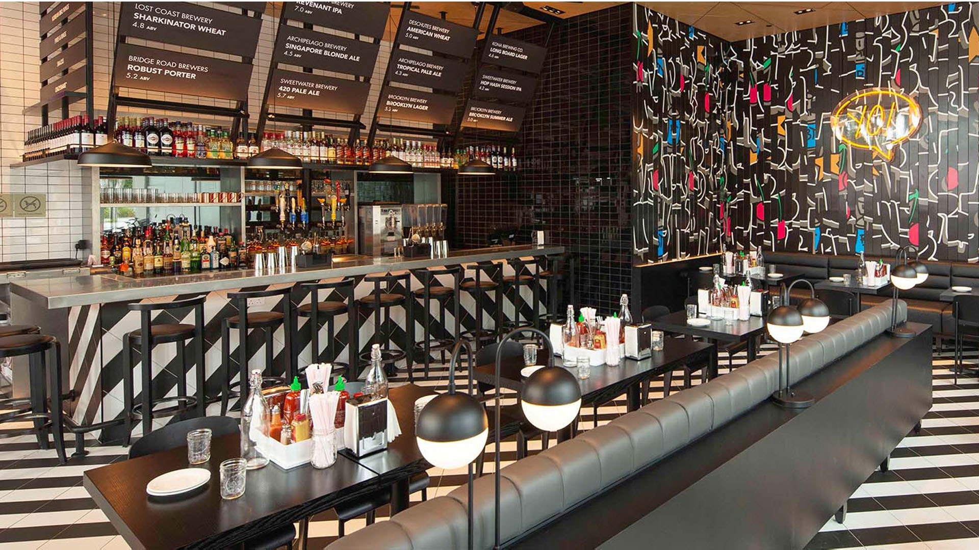 Interior of Black Tap, a Western casual dining restaurant in Singapore