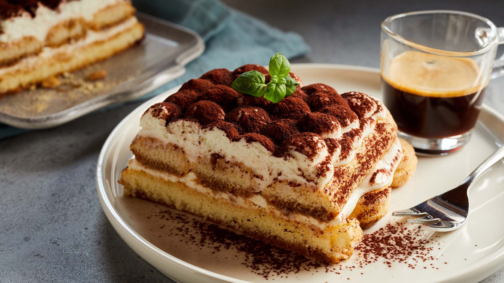 A classic Italian dessert, Tiramisu, commonly found at Italian restaurants in Singapore