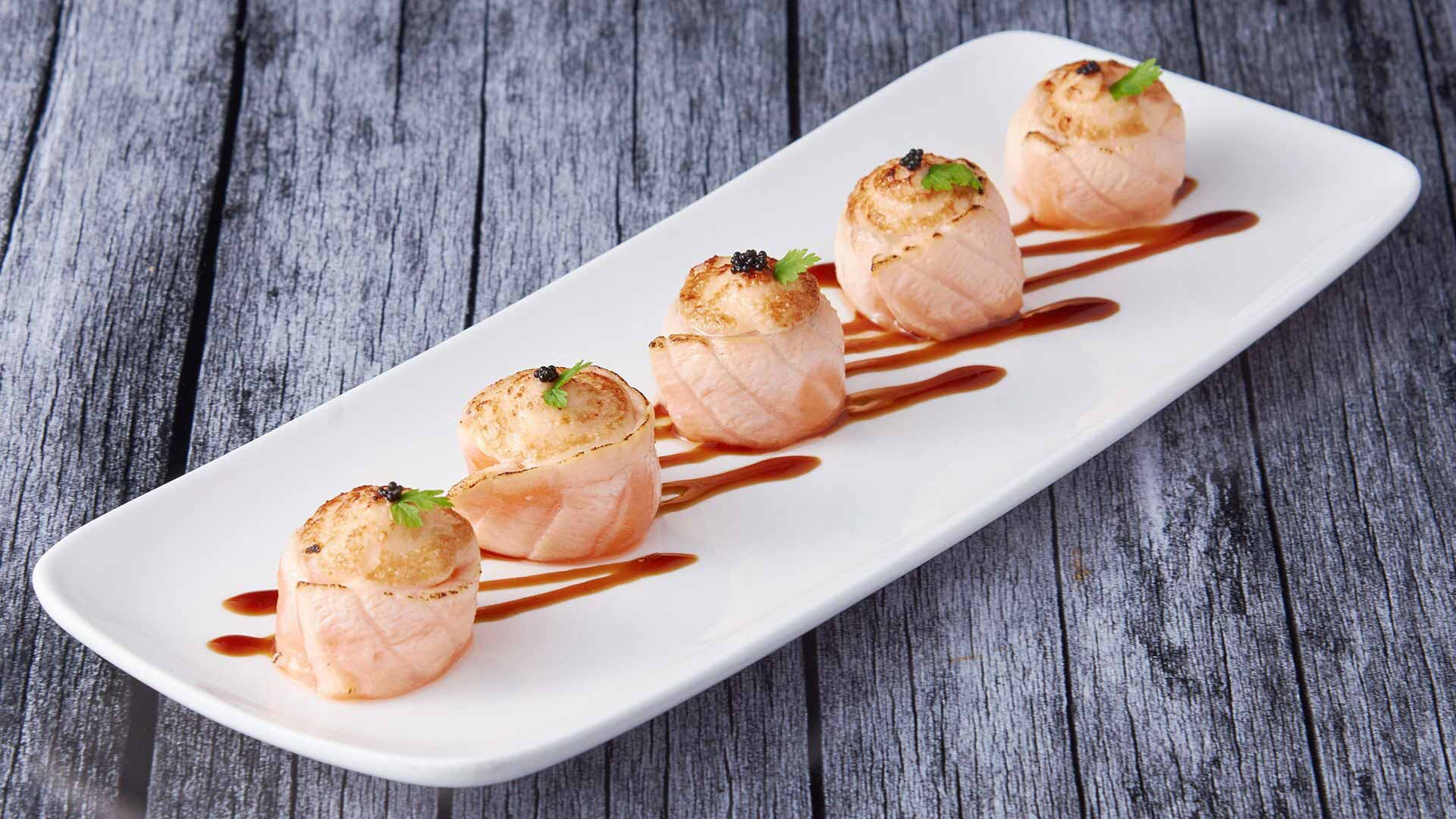 Salmon sushi slightly charred at a Japanese casual dining restaurant in Singapore