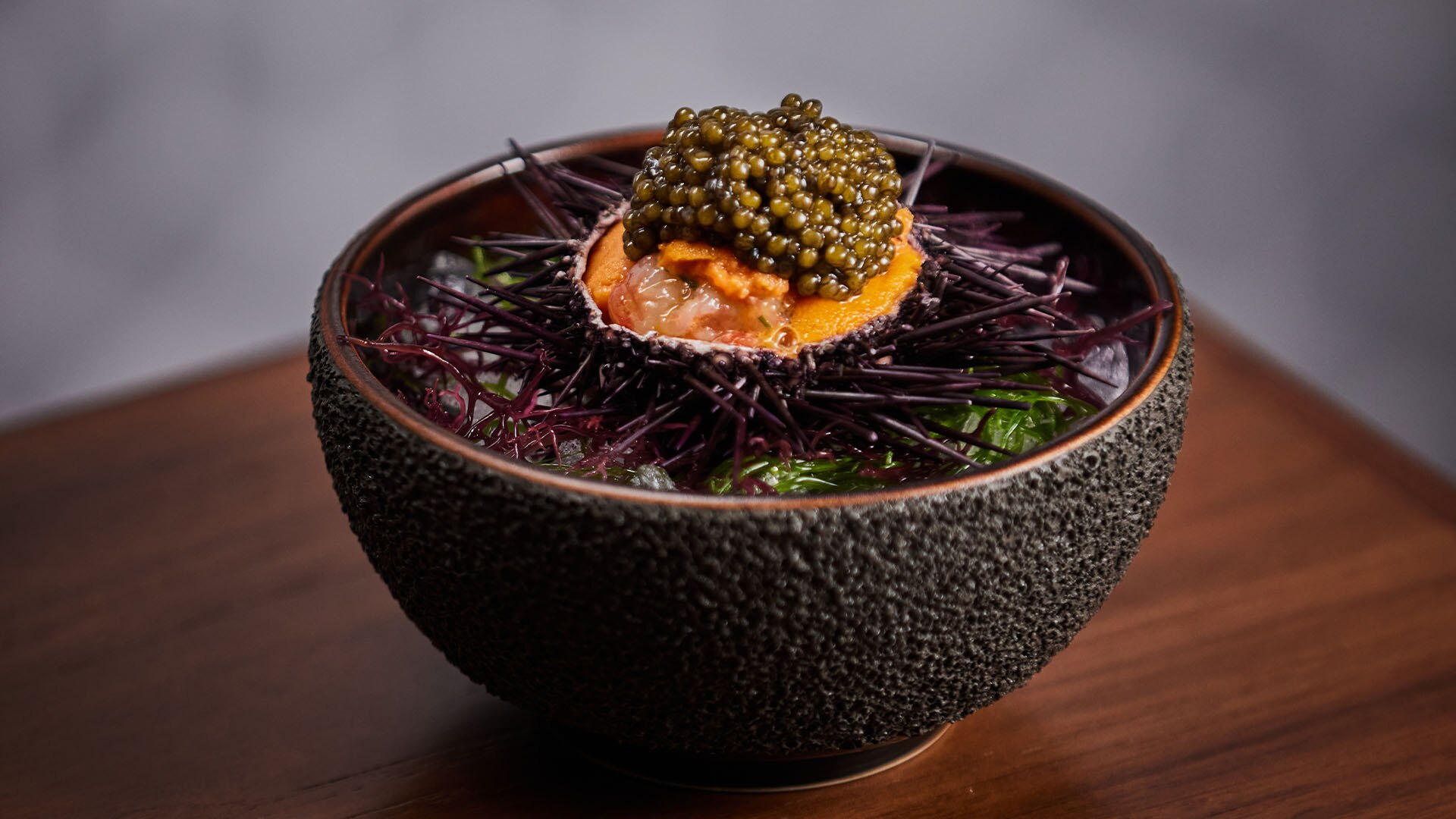 Salmon Caviar and Sea Urchin Set on Rice, a signature dish at Waku Ghin that is served for omakase in Singapore