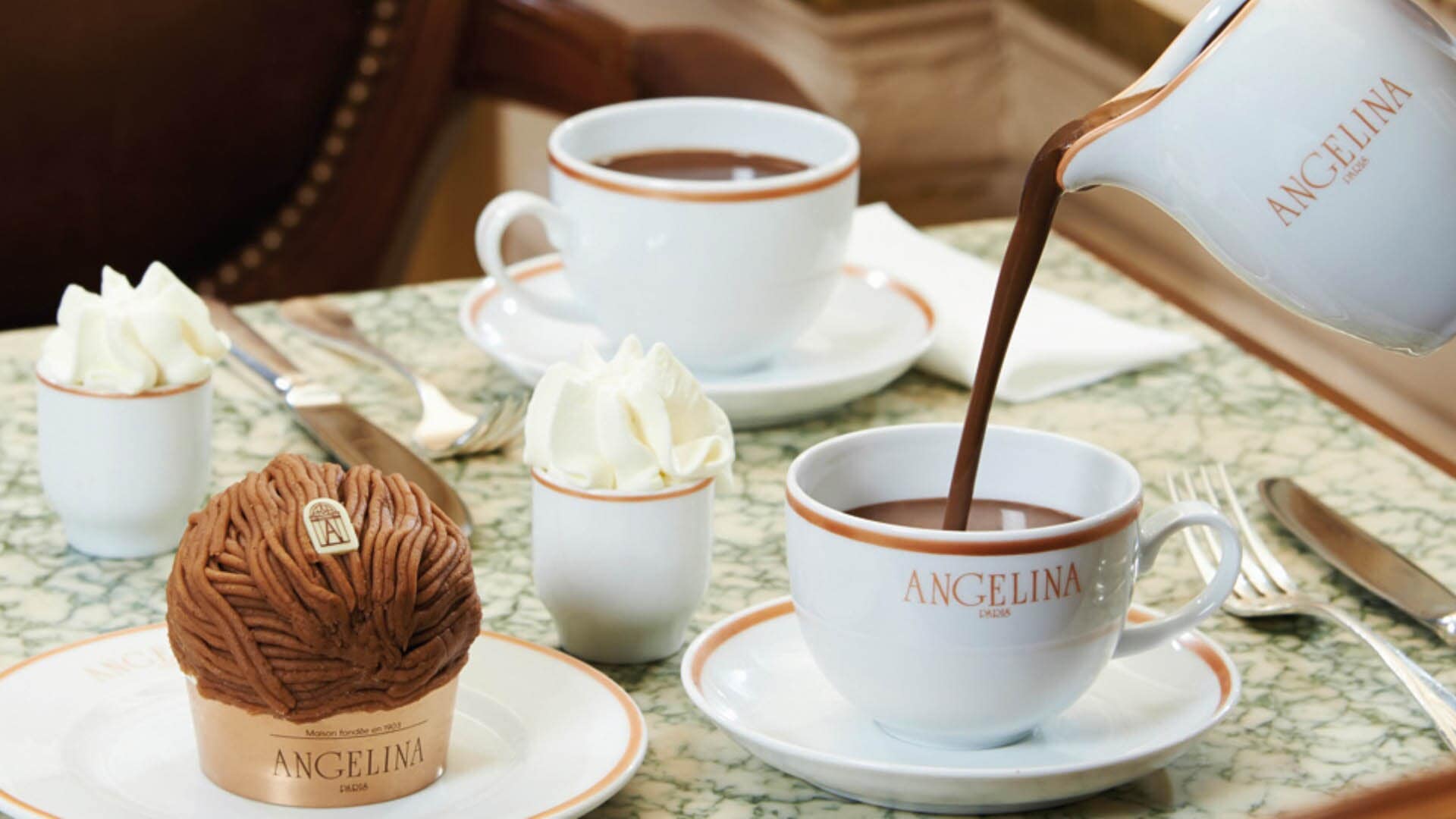 Hot chocolate from Angelina, a western casual dining cafe in Singapore