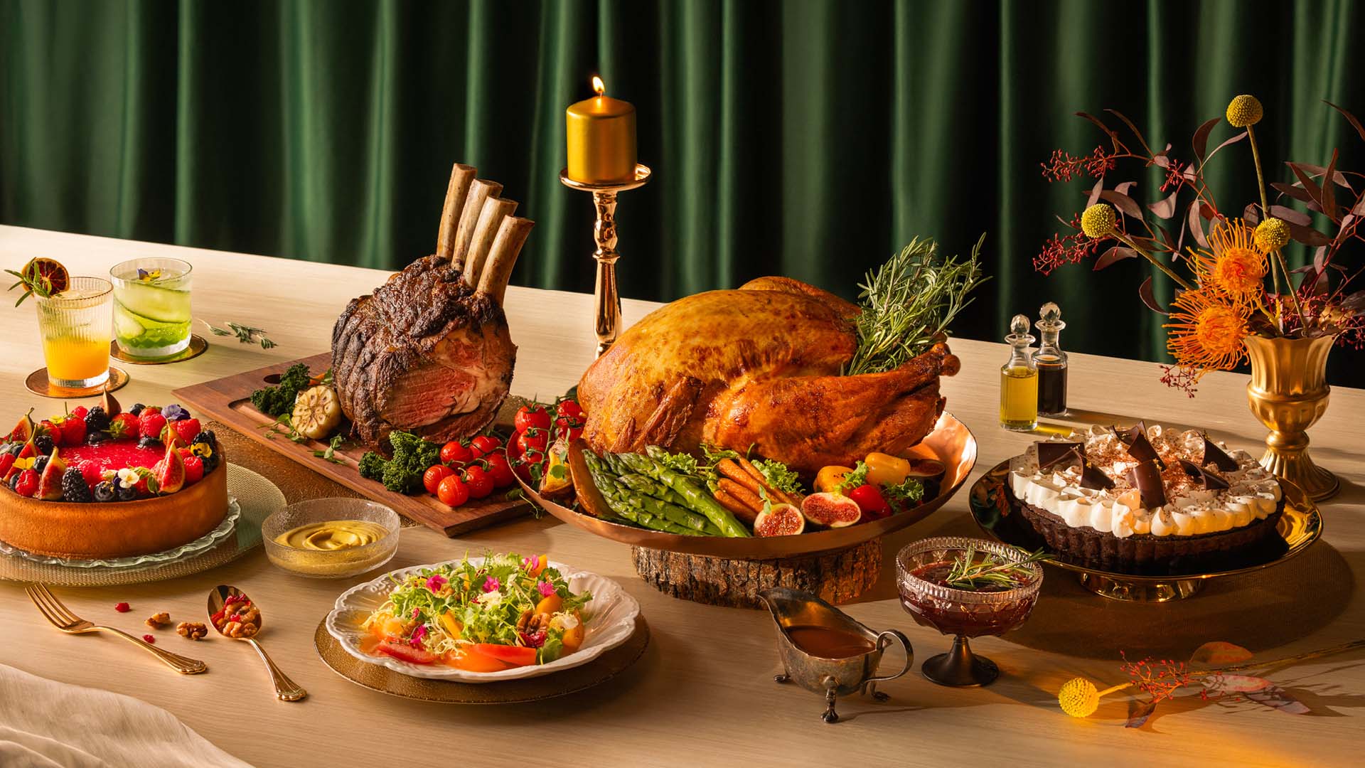 Interior dining area at RISE Restaurant, serving up traditional far for Thanksgiving dinner and lunch in Singapore 2025