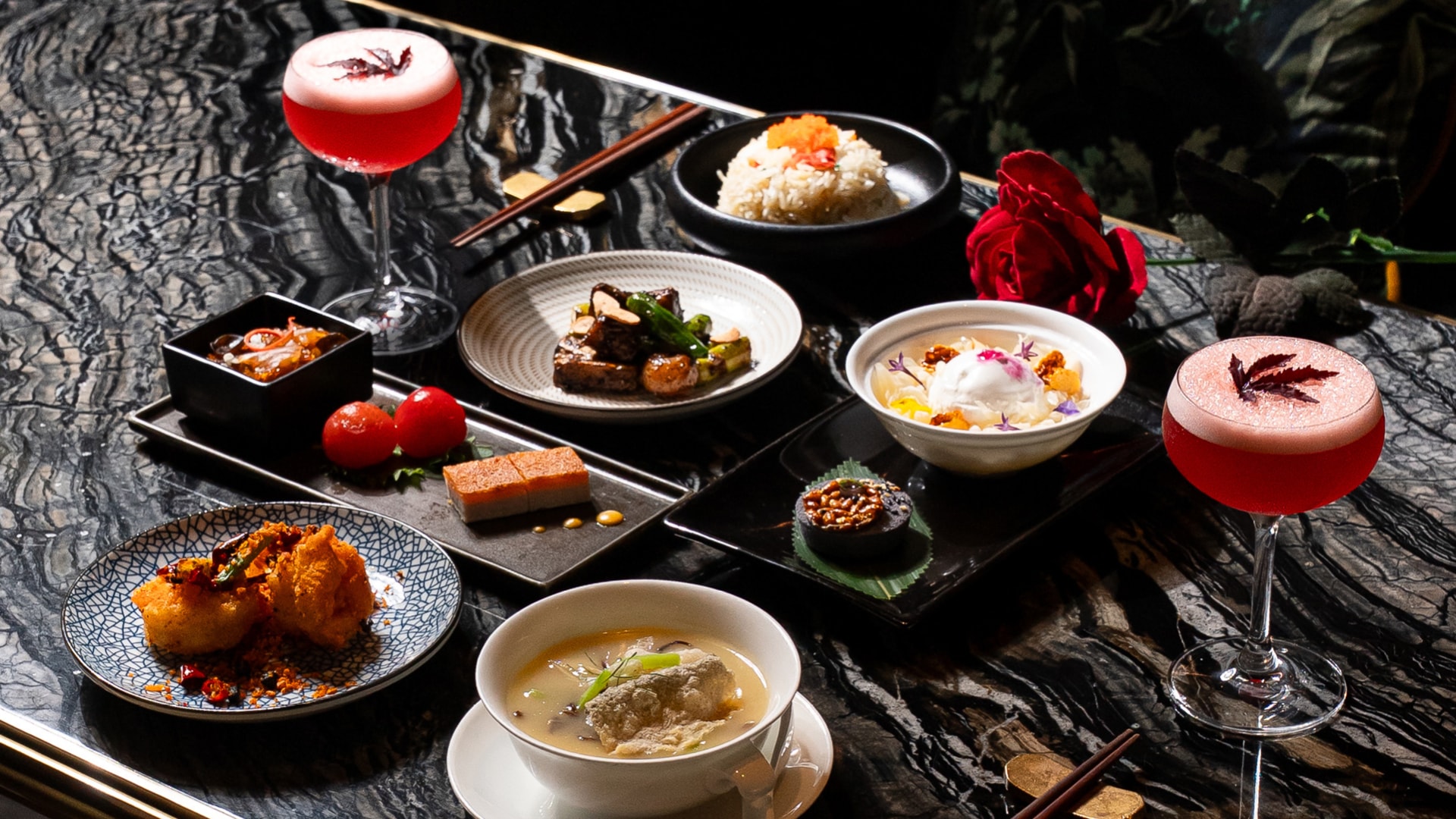 Interior of Mott 32, a Chinese fine dining restaurant in Singapore