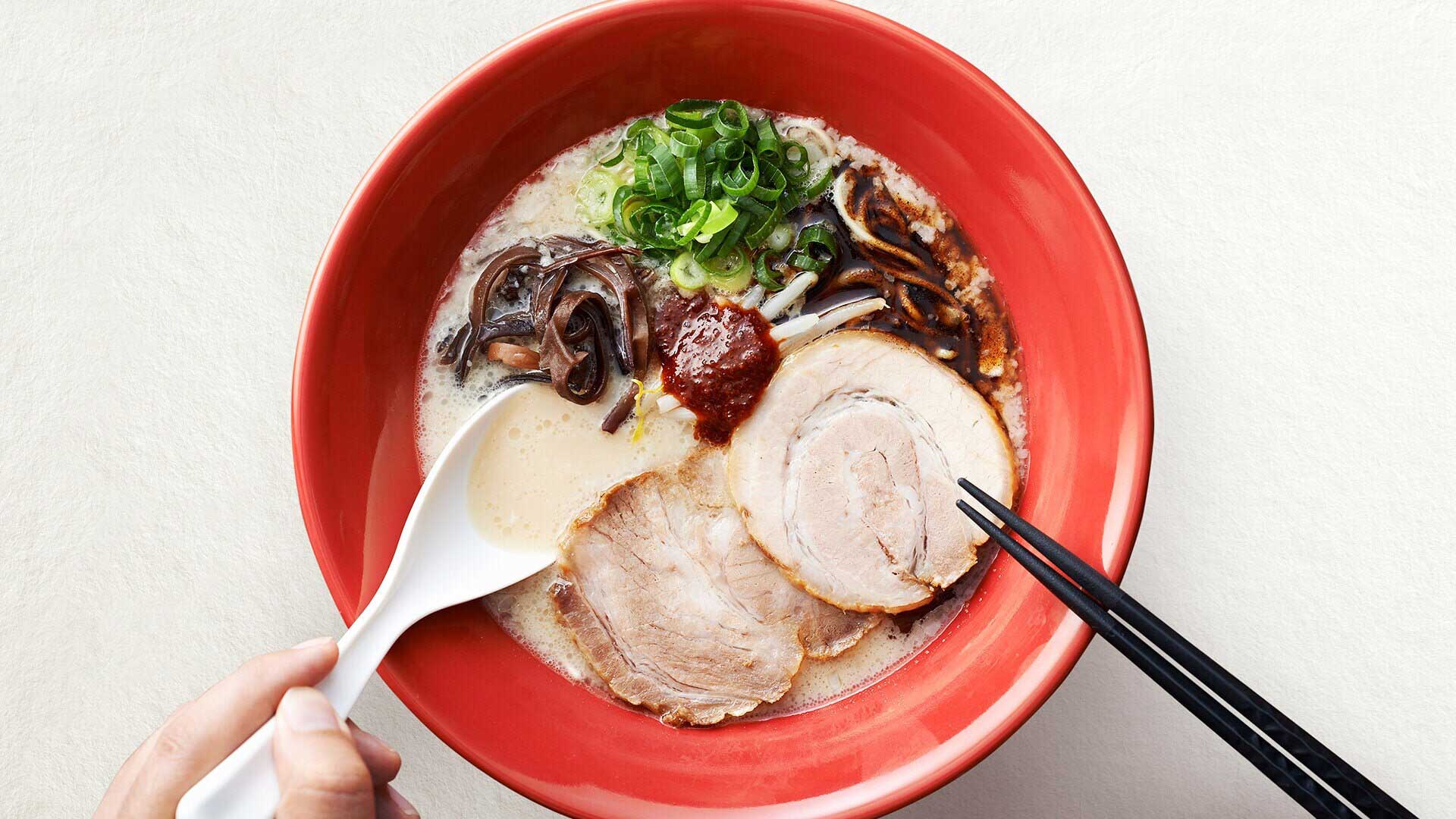 A bowl of authentic ramen from Ippudo, a Japanese casual dining restaurant in Singapore