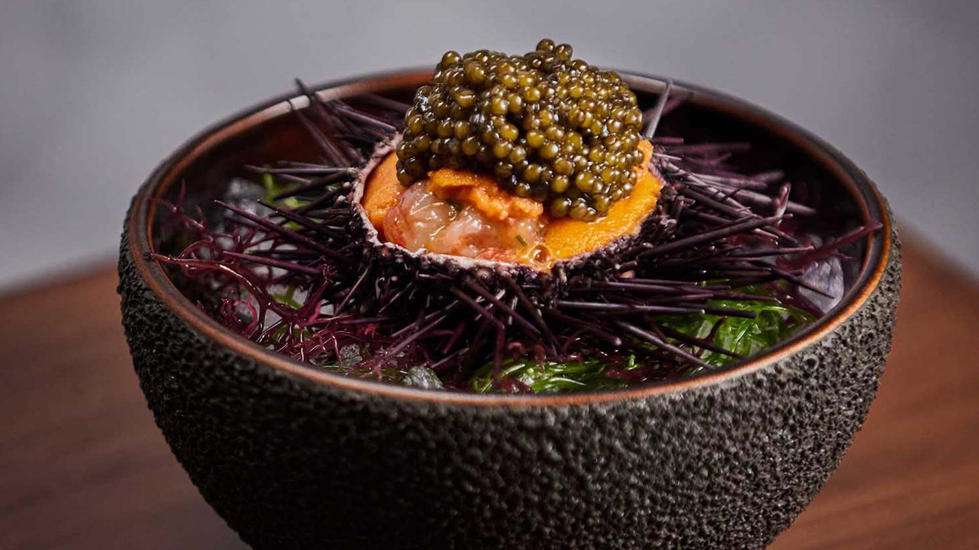 Uni with caviar in a bowl served at Waku Ghin, a Japanese restaurant in Singapore