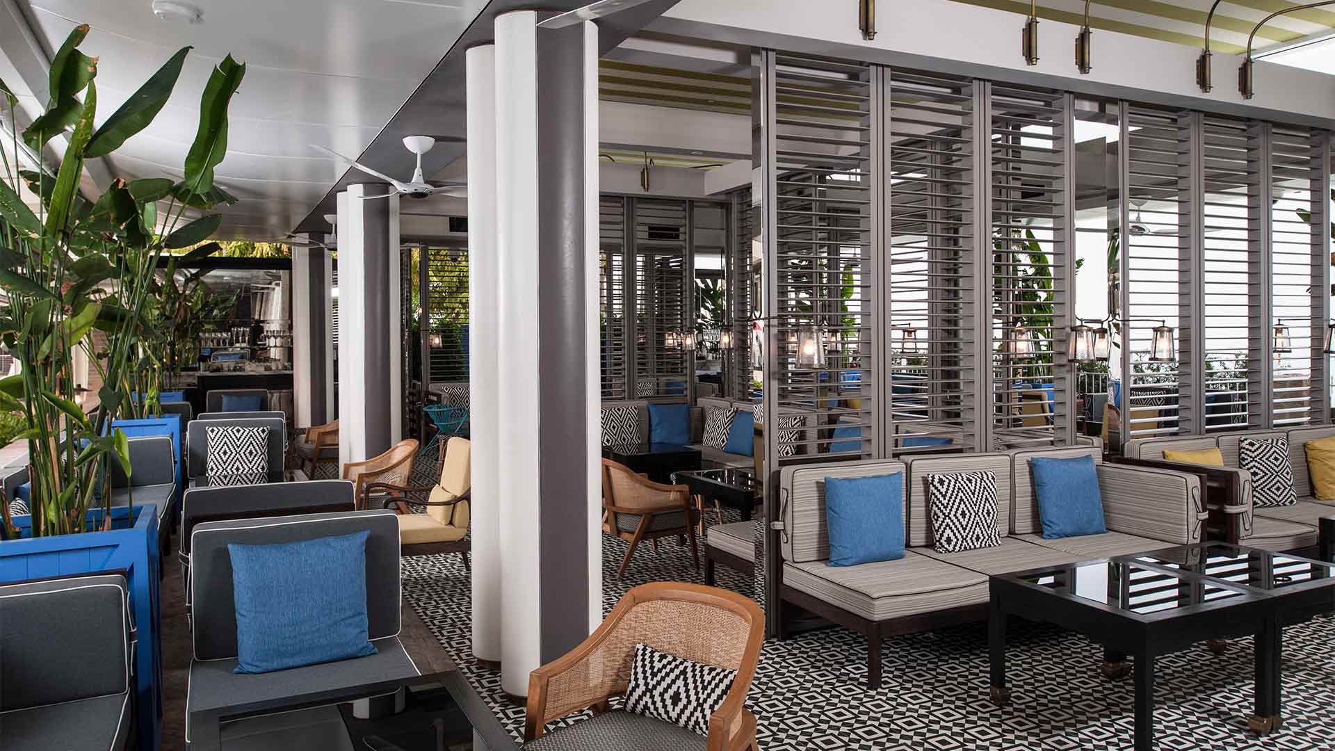 Terrace dining area of Spago Bar & Lounge, where private dining events are held