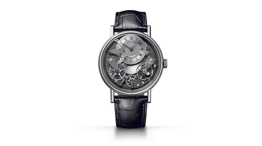 Breguet Tradition, a luxury watch in black leather strap, that is highly sought after by watch collectors