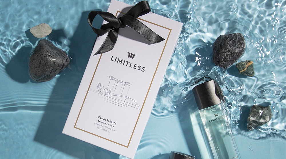 A bottle of limitless fragrance by Maison21G Paris and Marina Bay Sands