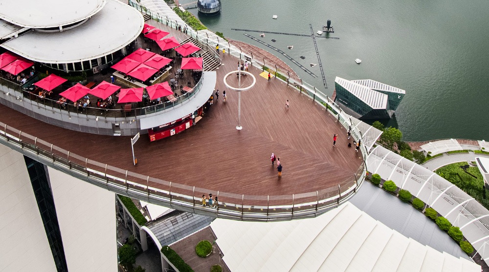 Top view of Marina Bay Sands, showing the SkyPark Observation Deck