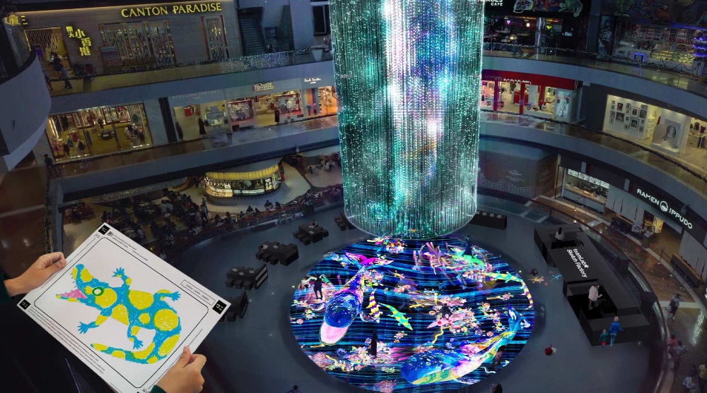 Overlooking view of the Digital Light Canvas at The Shoppes, Marina Bay Sands