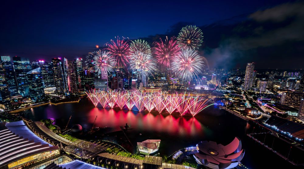 New Year's Eve fireworks from the 57th floor of Marina Bay Sands, Singapore
