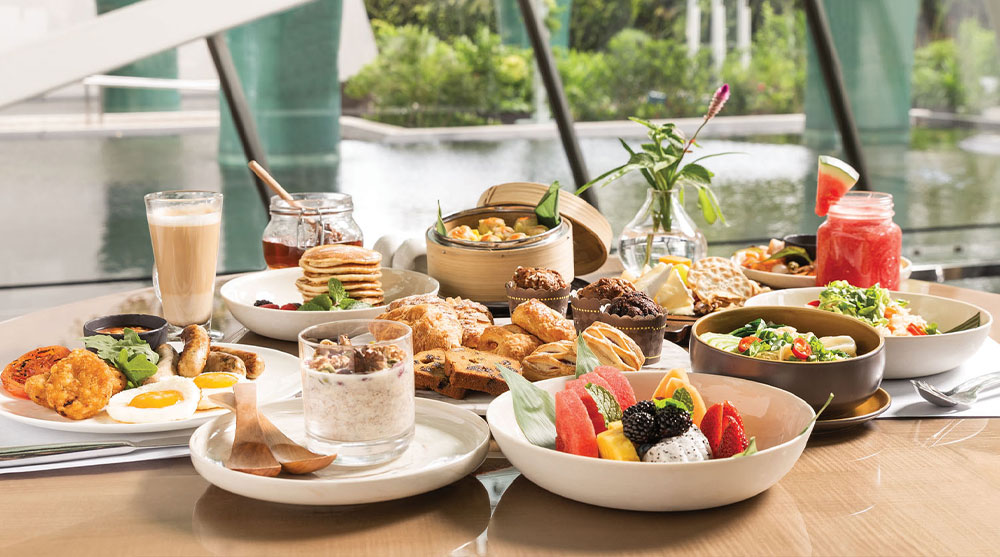 A variety of food and cuisines served at RISE, a hotel buffet at Marina Bay Sands, for breakfast