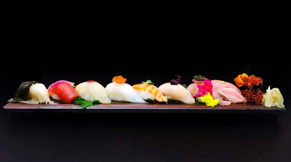 An assortment of sushi on a plate at Sen of Japan, Marina Bay Sands
