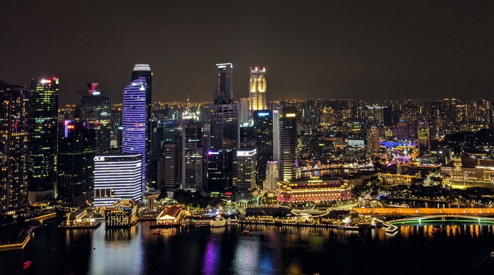 Night view of downtown Singapore from the SkyPark Observation Deck, Marina Bay Sands