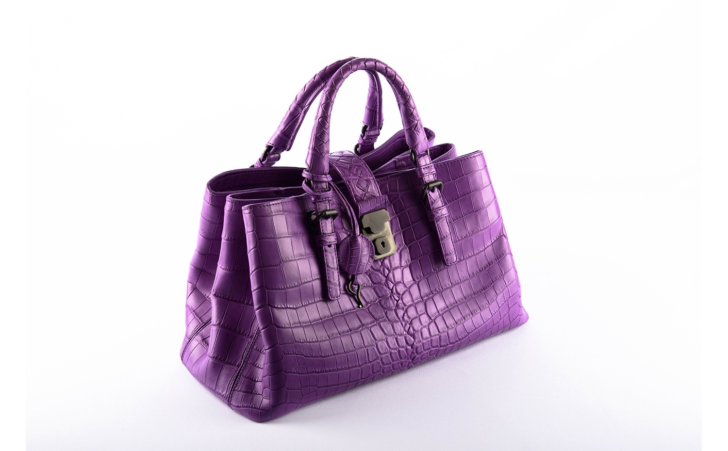 Bottega Veneta: Byzantine Violet Crocodile Mini Roma Bag
