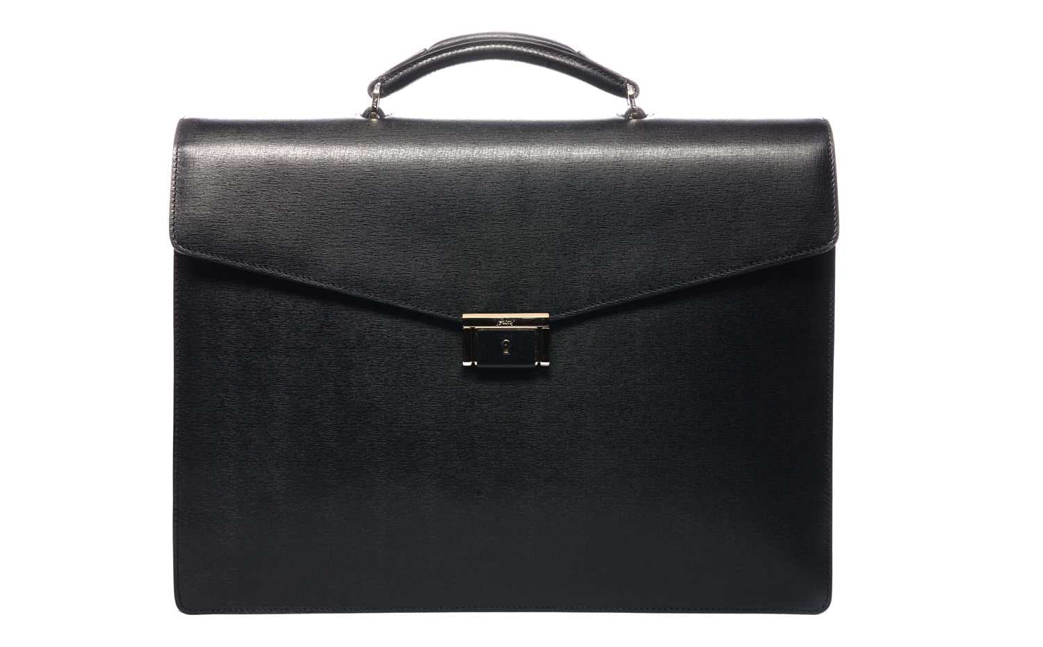 Brioni: Double Gusset Briefcase in Black