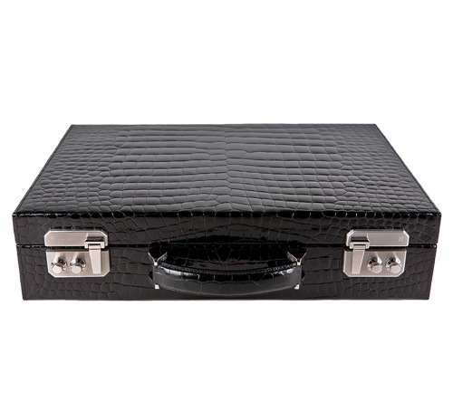 KWANPEN Men's: Crocodile Leather Attache Briefcase in Black