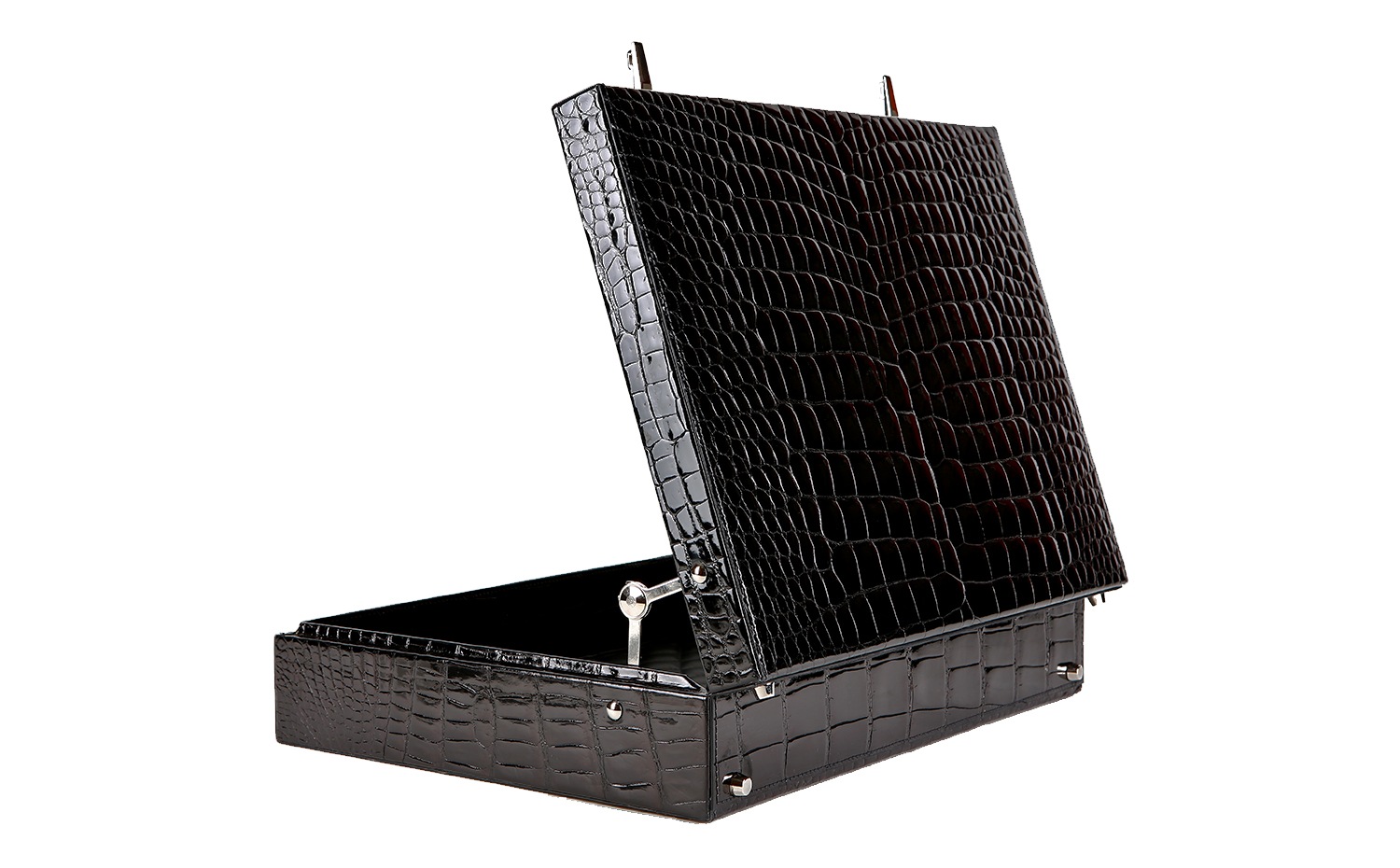 KWANPEN Men's Boutique: Crocodile Leather Attache Briefcase in Black