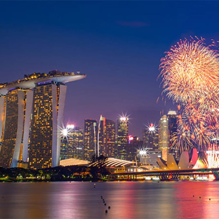 Singapore National Day fireworks, near Marina Bay Sands