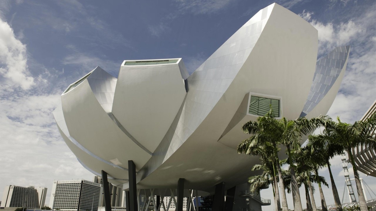 Lotus-shaped architecture of ArtScience Museum, a popular photo spot in Singapore