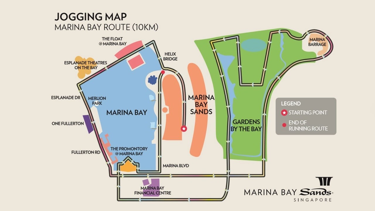 Map of the Marina Bay running route in Singapore, for an outdoor activity
