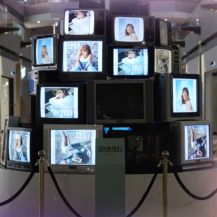 Taylor Swift installations with retro TVs at Marina Bay Sands during The Eras Tour