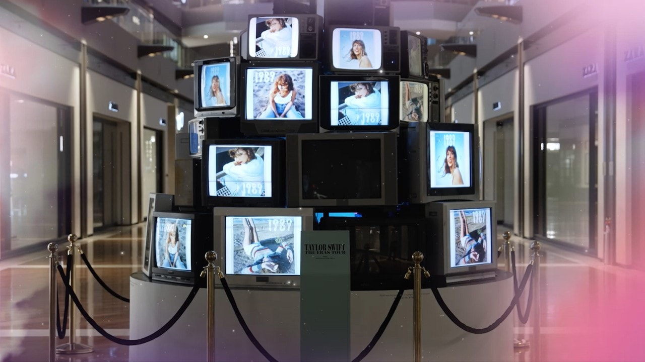 Taylor Swift installations with retro TVs at Marina Bay Sands during The Eras Tour
