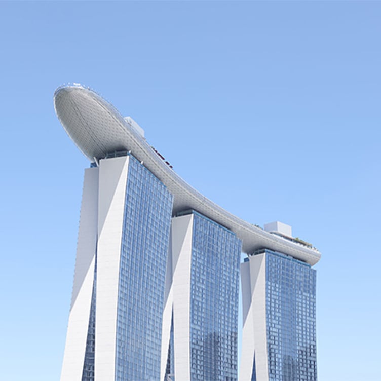 Close up of the architecture of Marina Bay Sands, an iconic landmark in Singapore