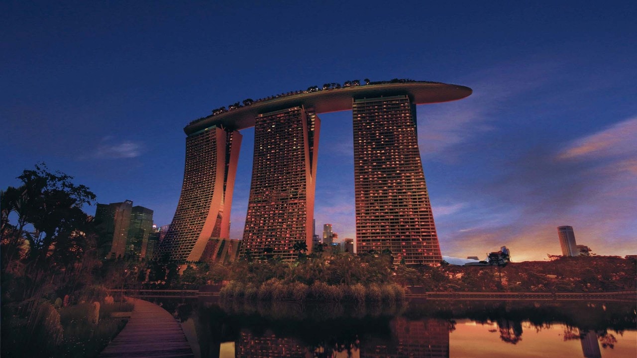 Architecture of Marina Bay Sands, an iconic landmark in Singapore