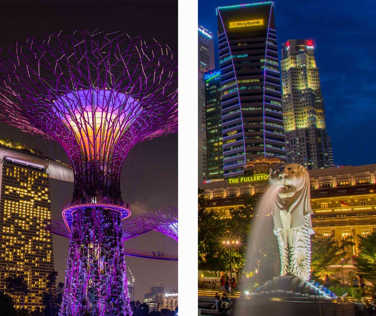 Top Singapore attractions, Merlion and Gardens by the Bay, around Marina Bay Sands