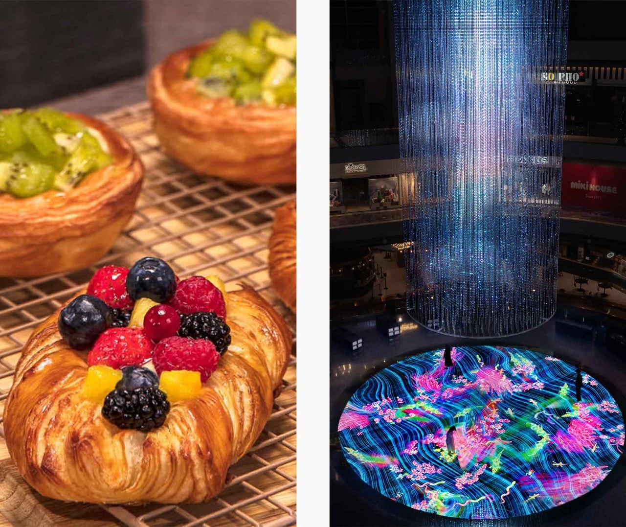 Desserts from Origin + Bloom and Digital Light Canvas, a popular attraction at Marina Bay Sands, Singapore