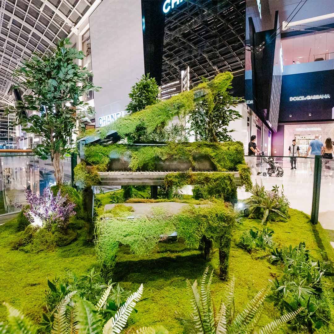 Forest-themed piano for the installation too depict Taylor Swift's 'Cardigan'