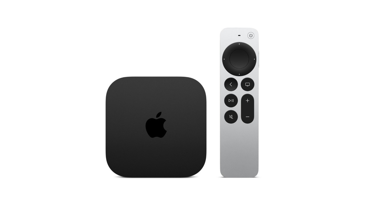 Apple TV 4K with controller in black and grey