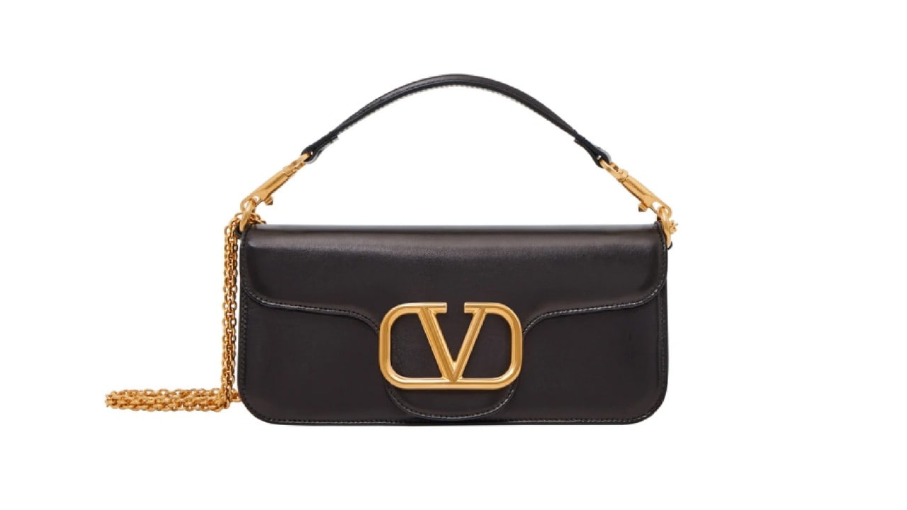 Branded bag from Valentino with a gold 'V' logo
