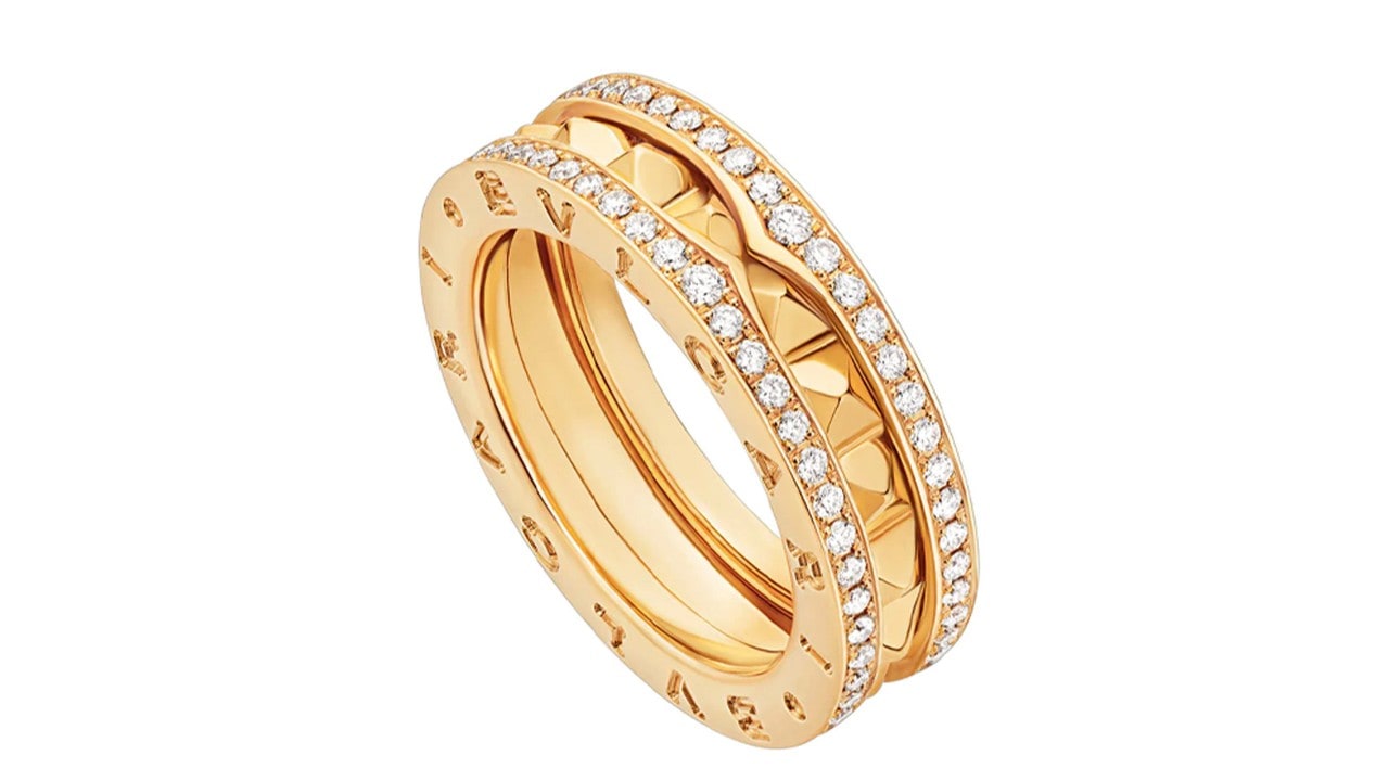 Gold ring with two rows of diamond from Bvlgari, a top luxury jewellery brand in Singapore