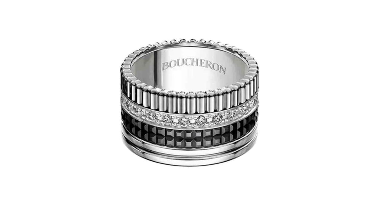 Silver ring with diamond and black detail from Boucheron, a luxury jewellery brand in Singapore