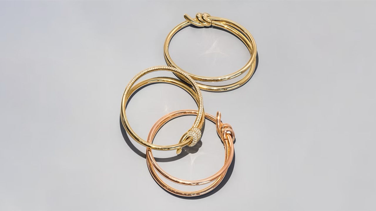 Bracelets in diamond, gold and rose gold by Tiffany & Co., a luxury jewellery brand in Singapore