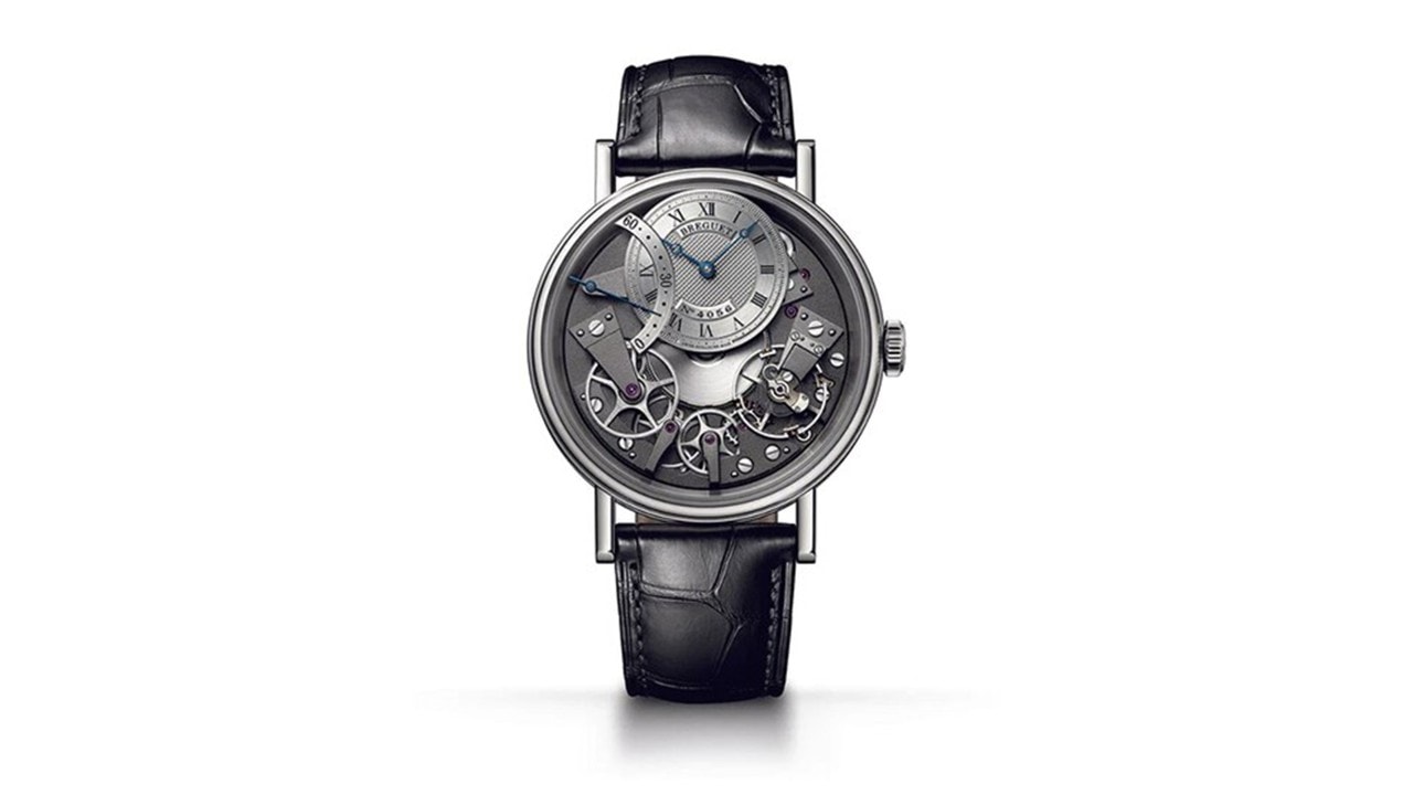 Breguet Tradition, a luxury watch in black leather strap, that is highly sought after by watch collectors