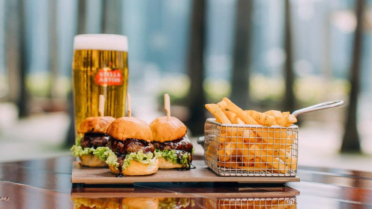 Beer, siders and fries served at the best bars in Singapore, at Marina Bay Sands
